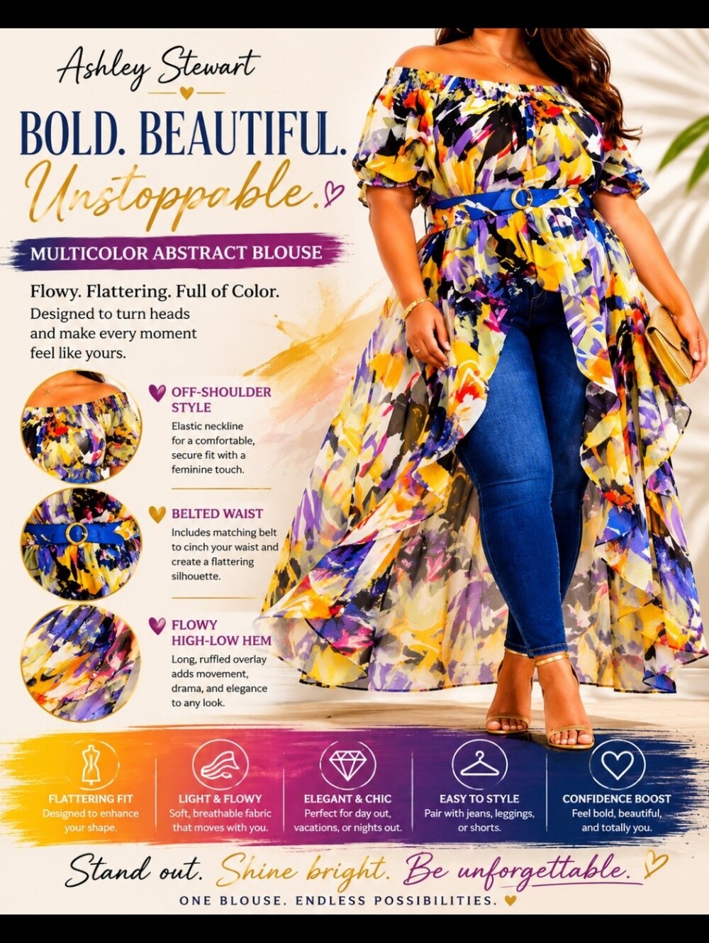 Ashley Stewart Multicolor Abstract Blouse